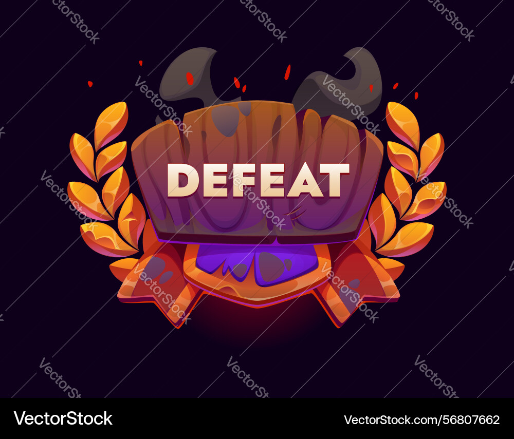 Defeat game frame icon and ui asset for level fail Vector Image