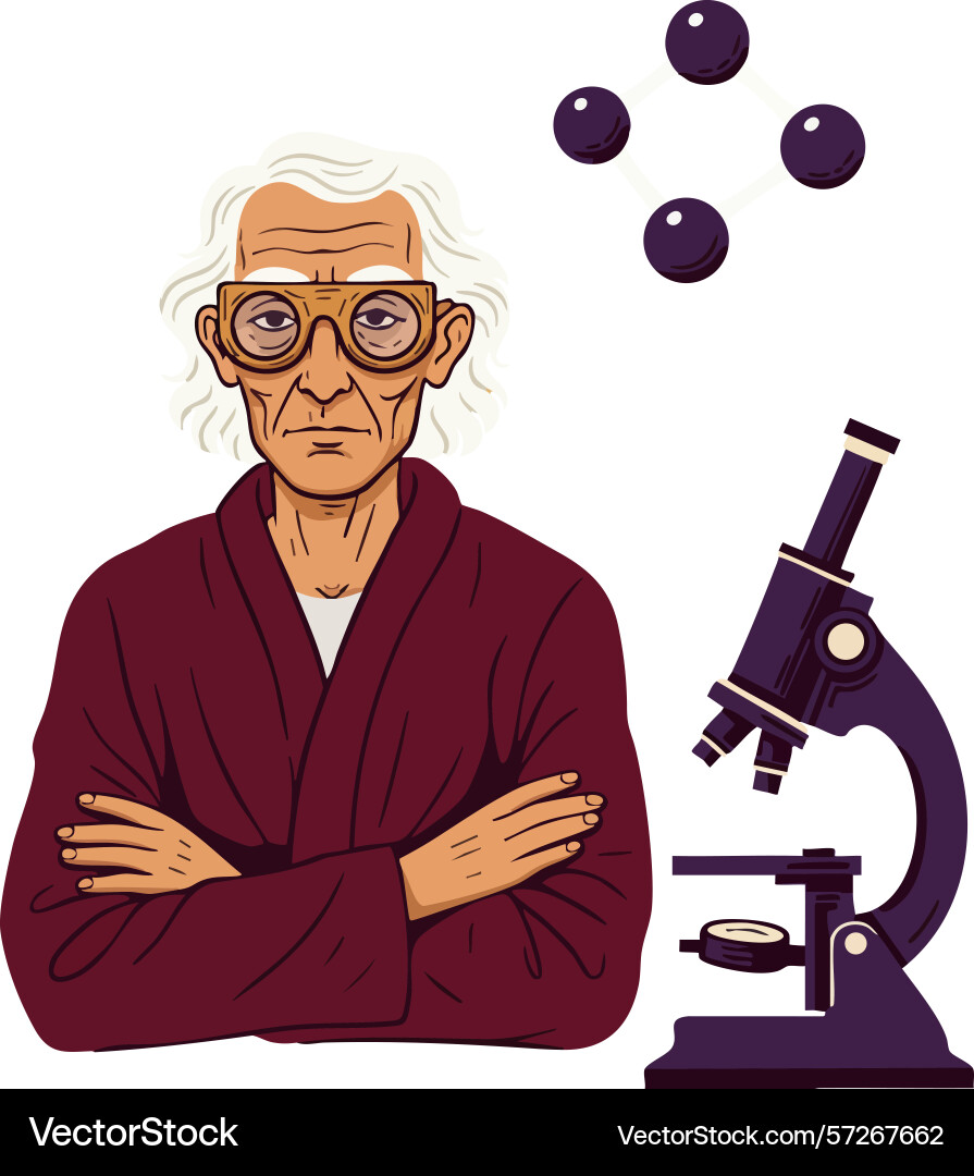 Elderly scientist with microscope and floating Elderly scientist with microscope and floating Vector Image
