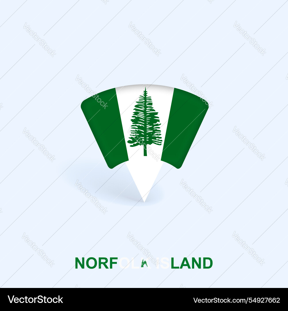 Norfolk island flag map pointer design with shadow Norfolk island flag map pointer design with shadow vector image