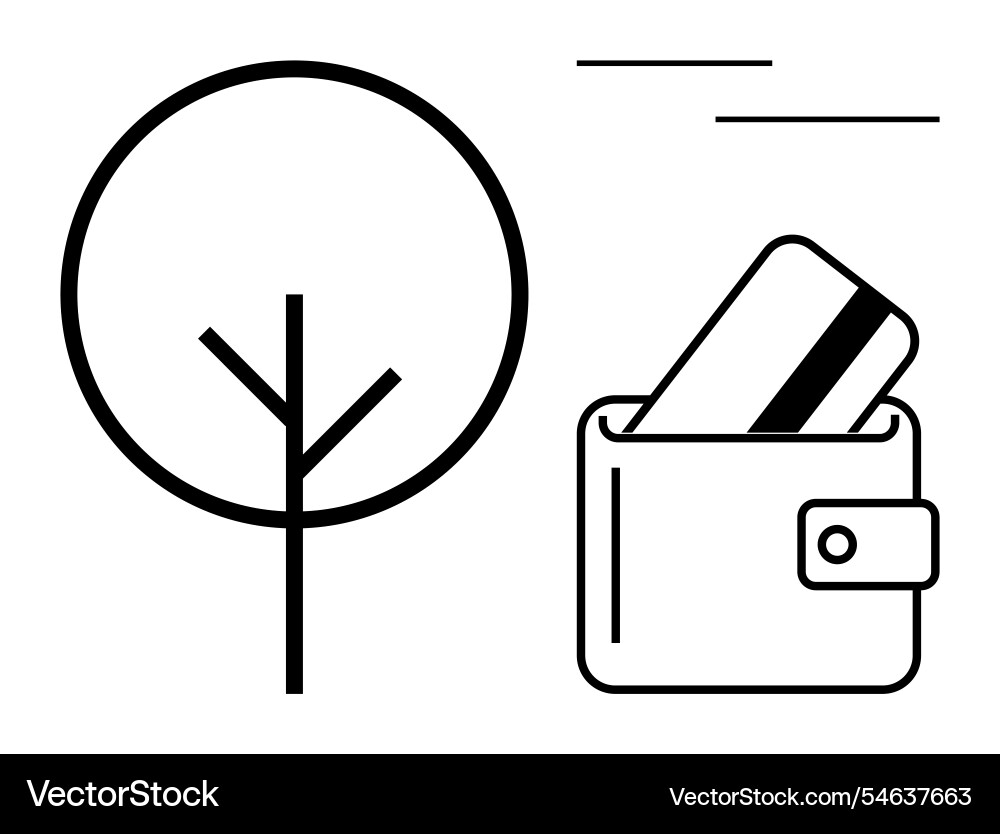 Minimalistic outline of a tree next to wallet Vector Image