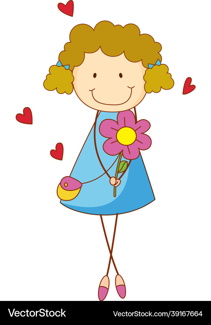 A doodle kid holding flower cartoon character A doodle kid holding flower cartoon character vector image