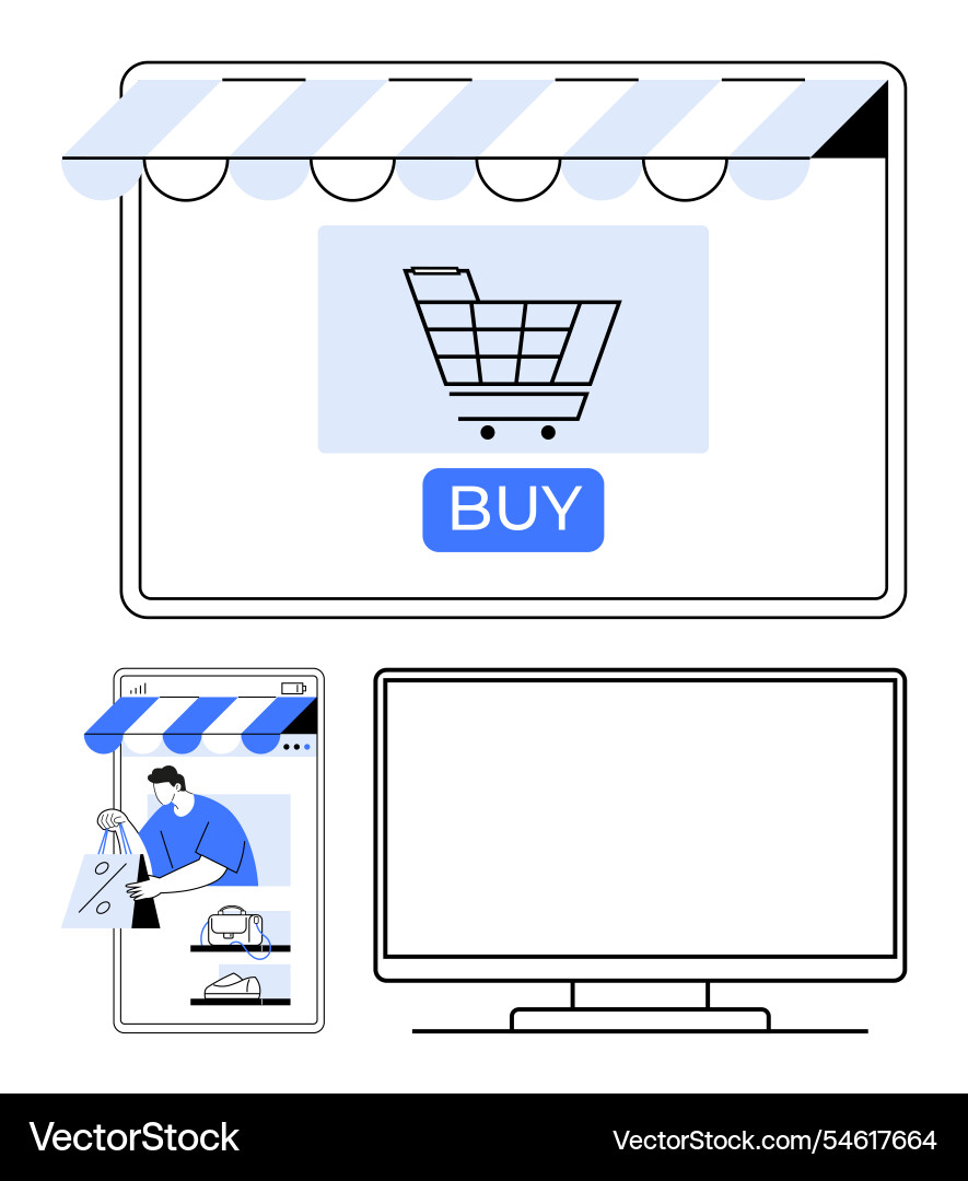 E-commerce platform display with shopping cart E-commerce platform display with shopping cart vector image