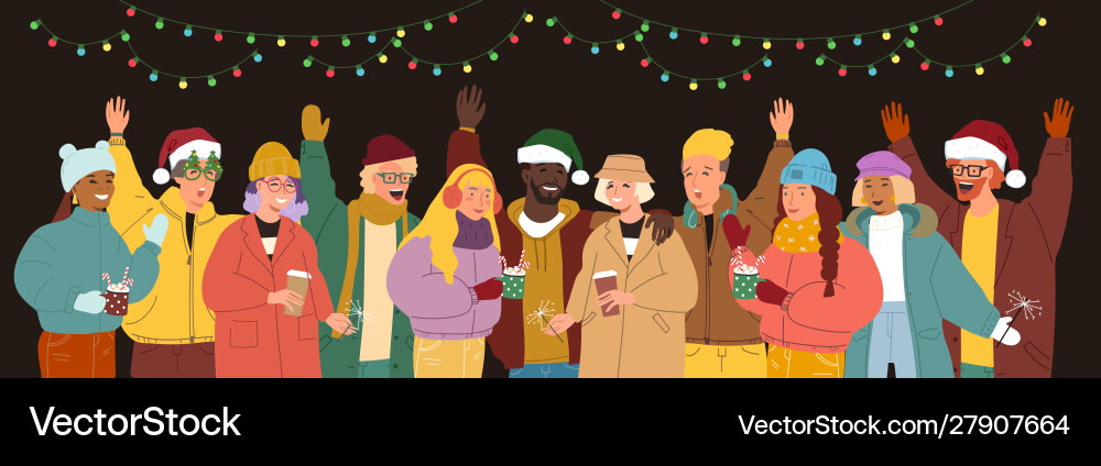Ein Team Freunde feiern Feiertag Weihnachten Ein Team Freunde feiern Feiertag Weihnachten vektorbild