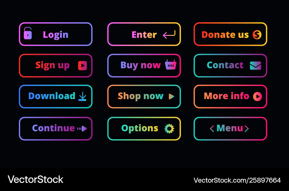 Gradiente Action-Tasten Neon Glühen Frame-Taste Gradiente Action-Tasten Neon Glühen Frame-Taste vektorbild