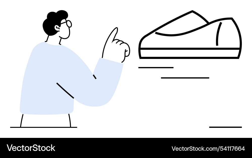 Man gesturing towards a fast-moving shoe Vector Image