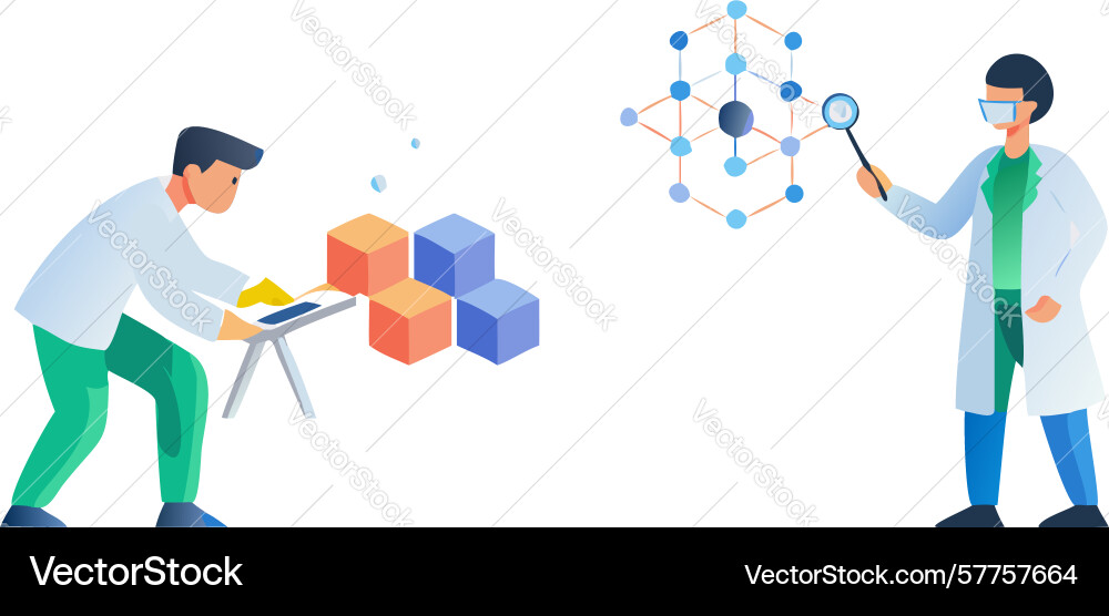 Scientist with abstract data cubes design vector image