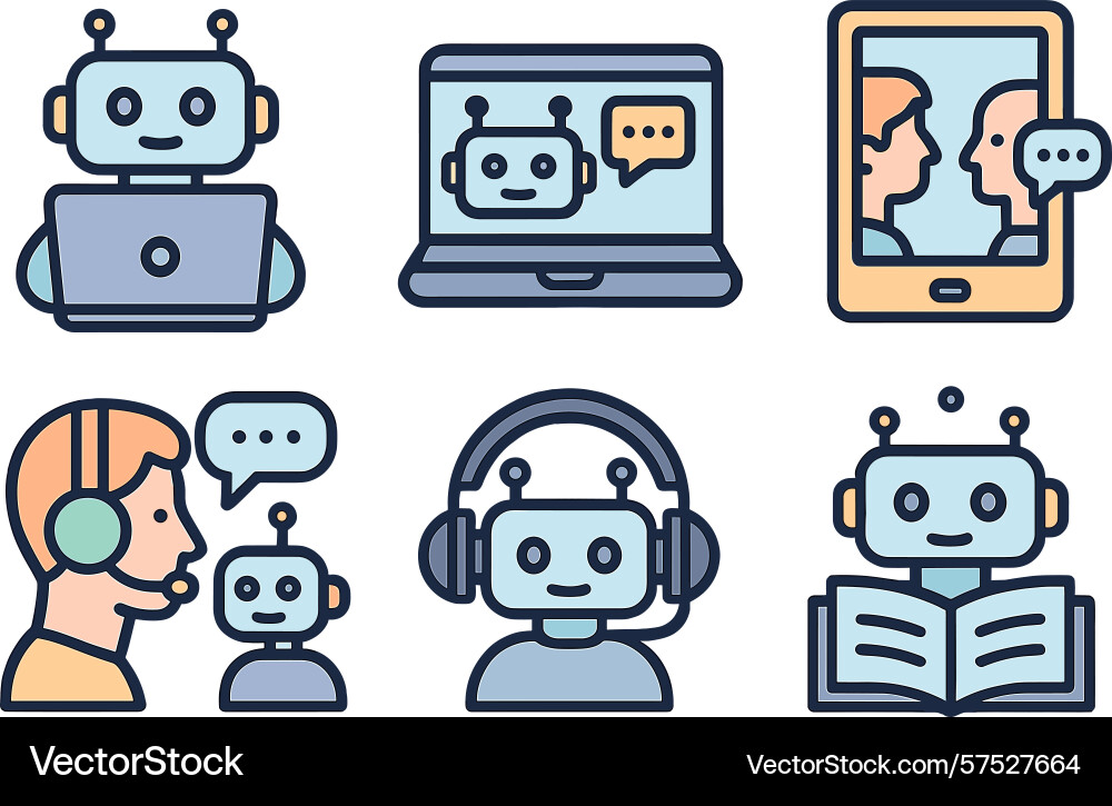 Various robots engaging in communication through Various robots engaging in communication through vector image