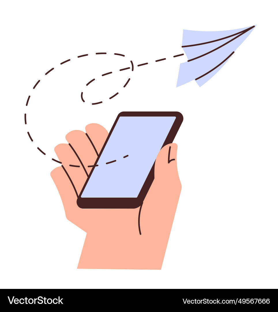 Sending message icon paper plane hand smartphone Vector Image