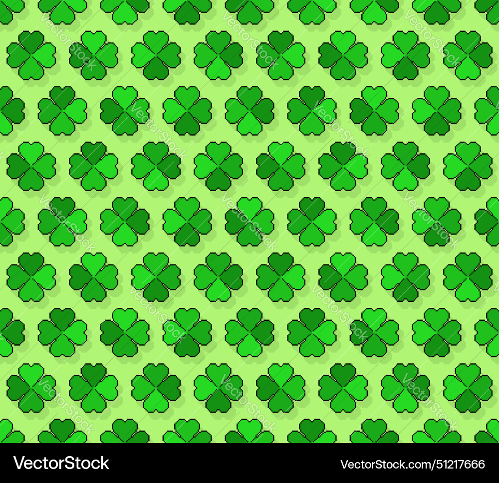 Shamrock pixel art pattern seamless 8 bit clover Shamrock pixel art pattern seamless 8 bit clover vector image