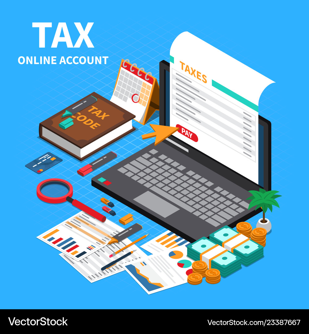 Accounting tax isometric composition Accounting tax isometric composition vector image