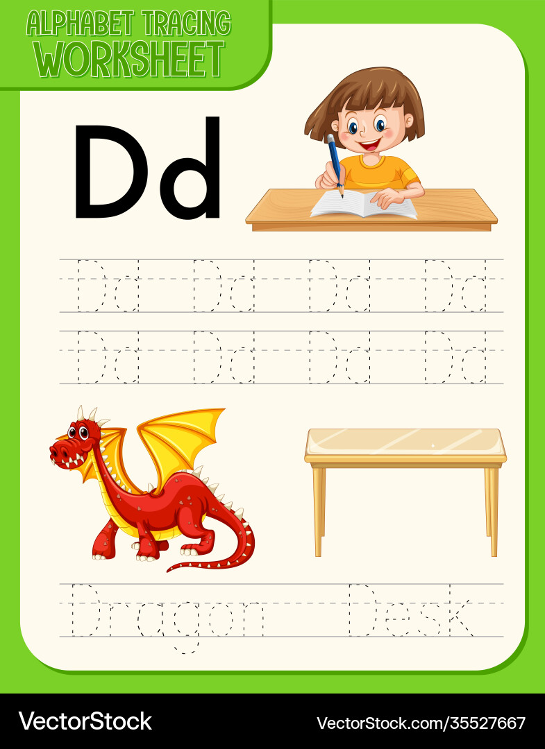Alphabet tracing worksheet with letter Alphabet tracing worksheet with letter Vector Image