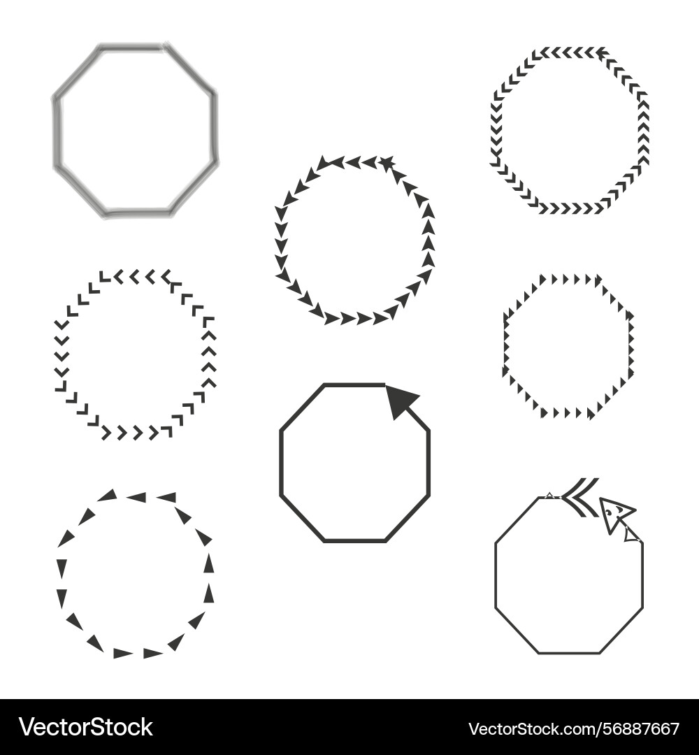 Arrow loop shapes octagonal rings outline Arrow loop shapes octagonal rings outline vector image