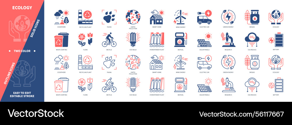 Ecology solid outline set Ecology solid outline set vector image