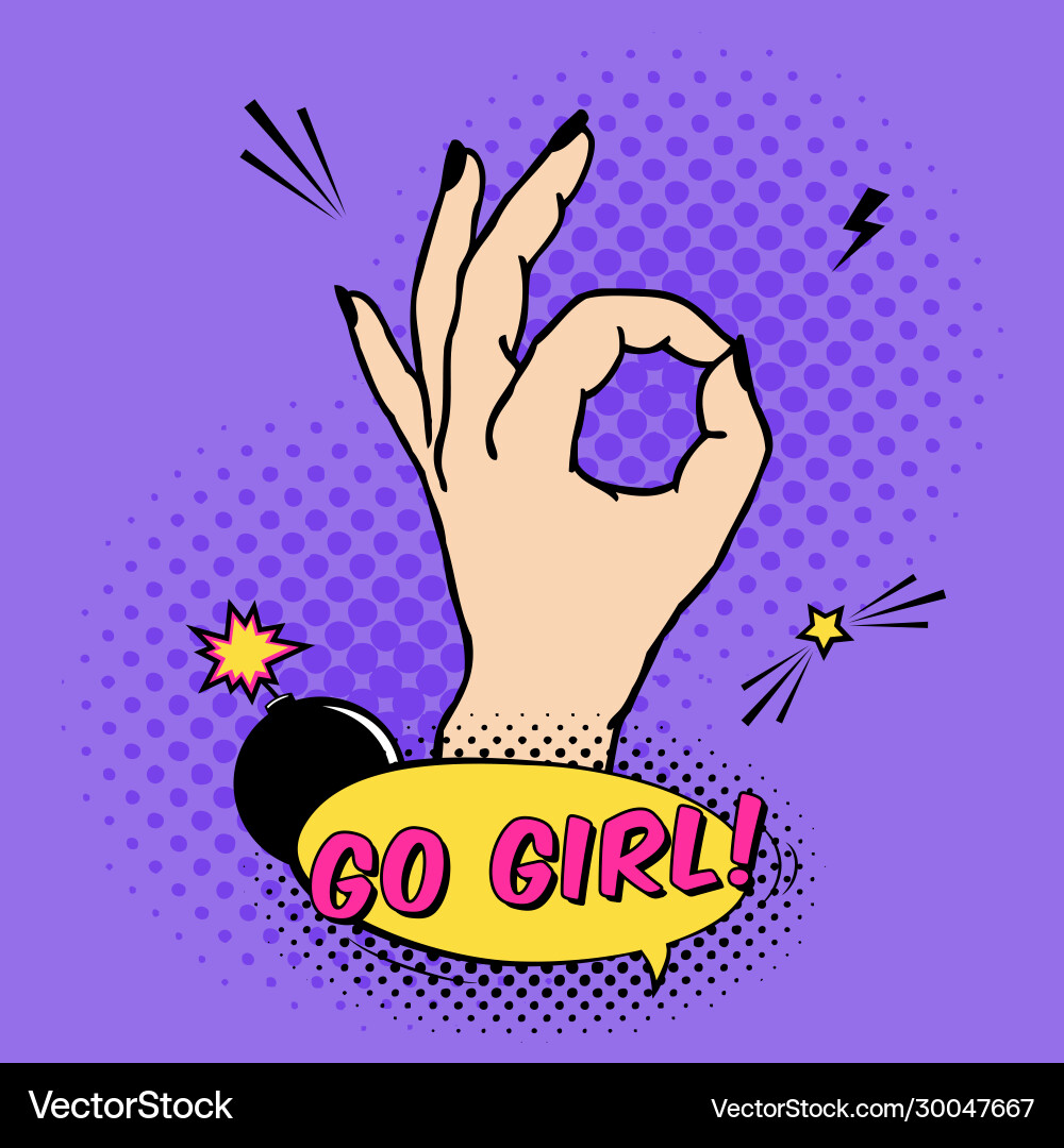 Girls ok gesture in pop art comic style placard Girls ok gesture in pop art comic style placard vector image