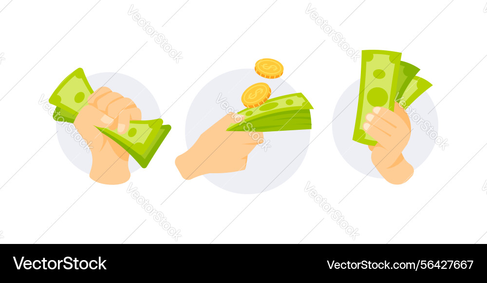 Hands holding squeezing and dropping money Hands holding squeezing and dropping money Vector Image