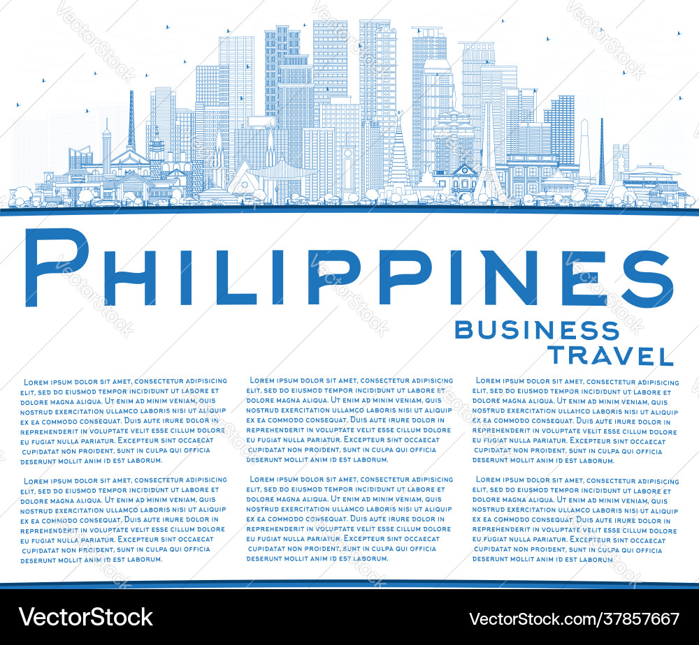 Outline Philippinen Stadt Skyline mit blau Outline Philippinen Stadt Skyline mit blau vektorbild