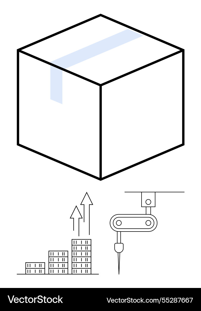Shipping box with robotic arm for automation Shipping box with robotic arm for automation vector image