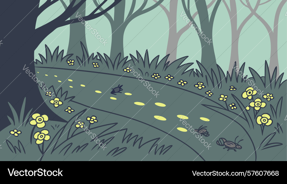 Enchanted forest path with fireflies design Vector Image