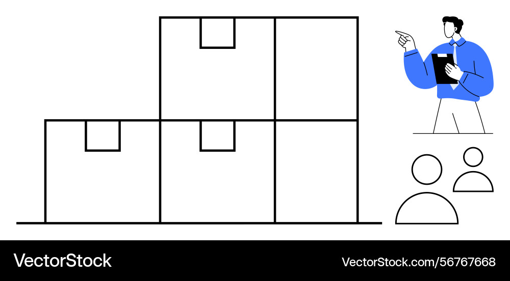 Supervisor overseeing stacked boxes while managing Supervisor overseeing stacked boxes while managing vector image