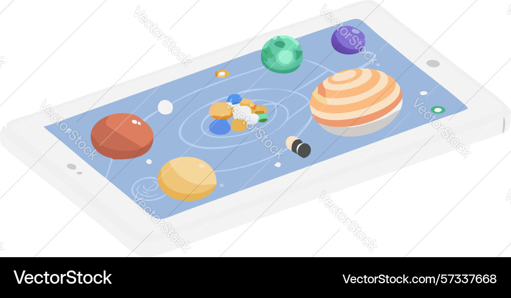 Tablet-Anzeige von Planeten und Himmelsobjekten vektorbild