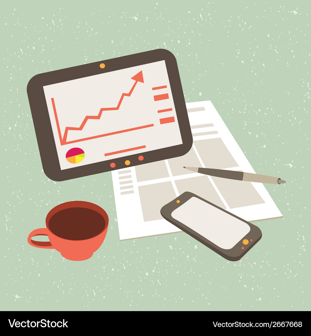 Tablet computer with statistics on the screen Vector Image