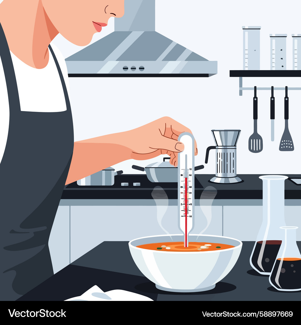Checking Soup Temperature with Thermometer Vector Image