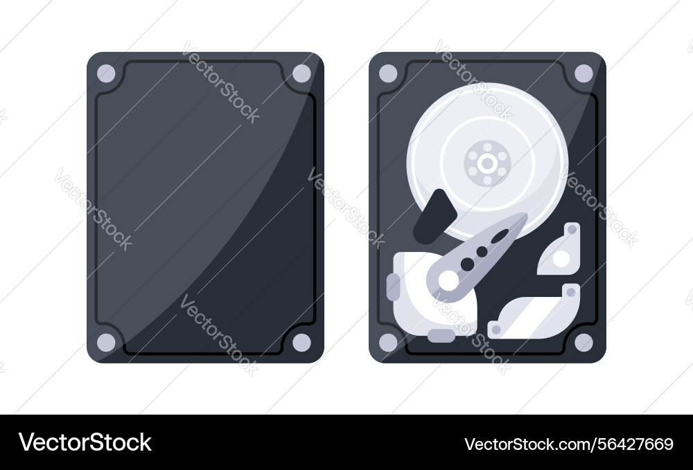 Internal hard disk drive open and closed cases Internal hard disk drive open and closed cases vector image