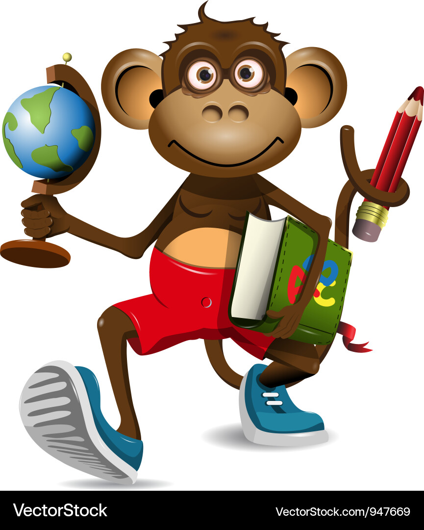 Monkey Student with Globe vector image