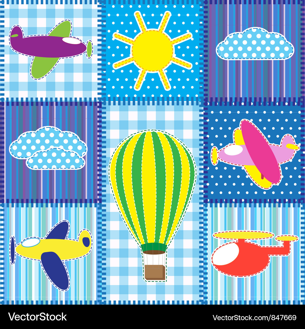 Patchwork with colorful aircraft vector image