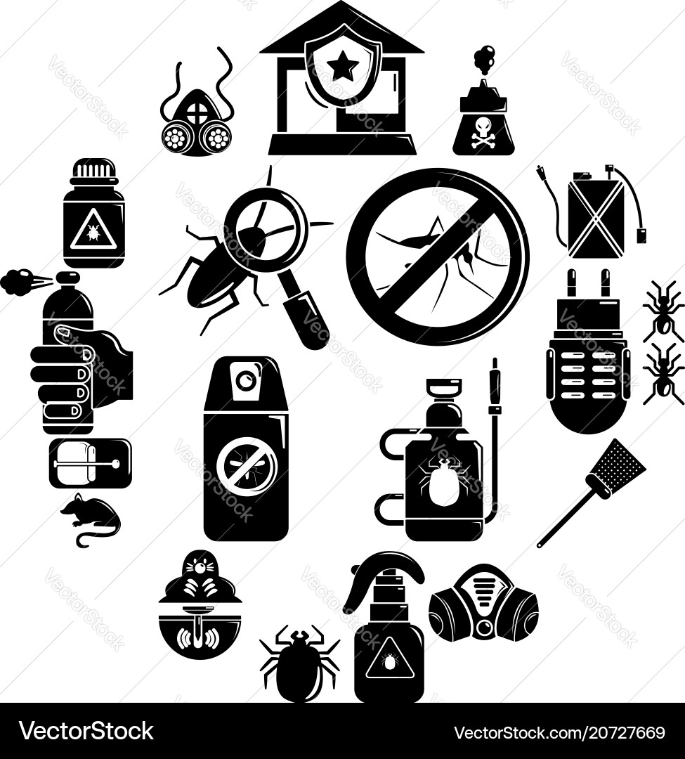 Pest control tools icons set simple style Pest control tools icons set simple style Vector Image