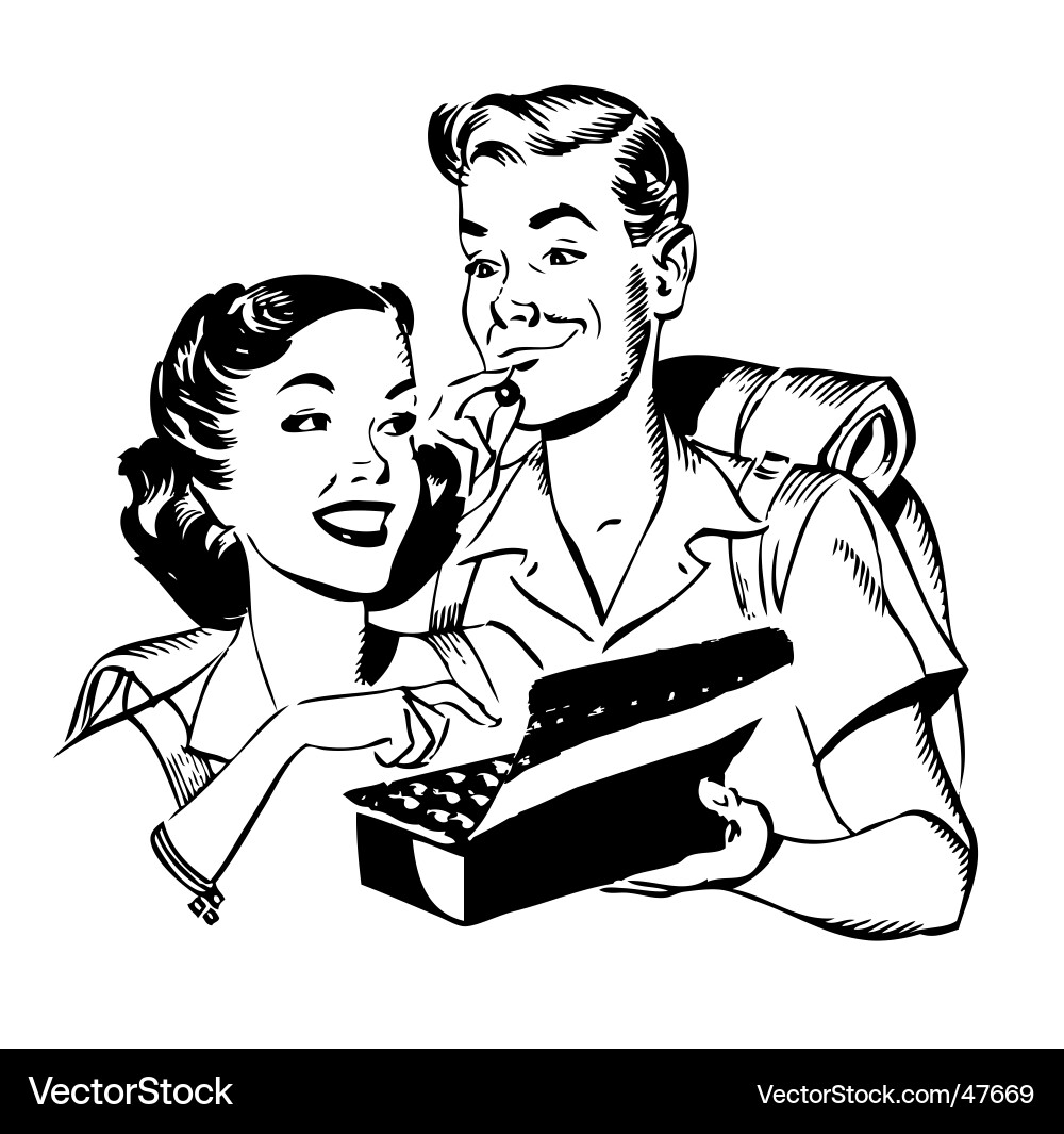 Retro Couple with Chocolates vector image