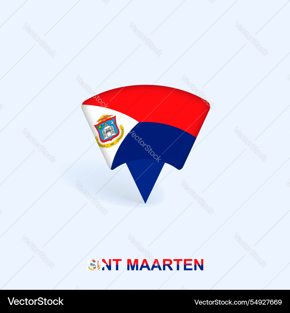 Sint maarten flag map pointer design with shadow vector image