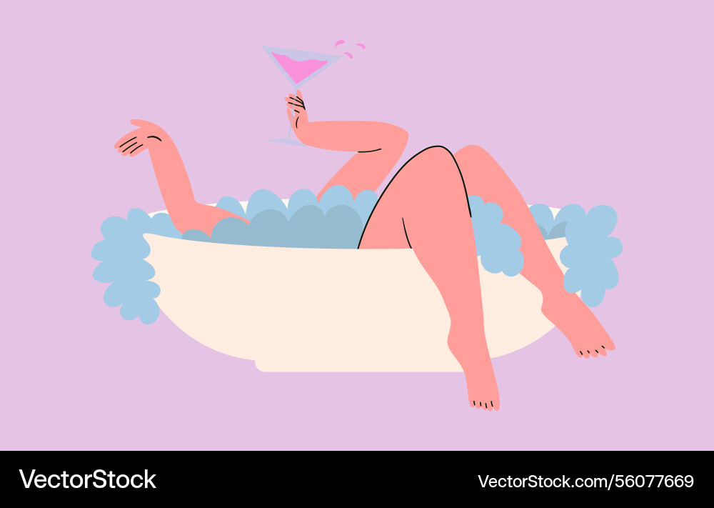 Woman takes bath with cocktail glass mental Woman takes bath with cocktail glass mental vector image