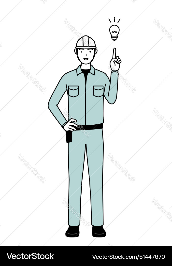 Man in helmet and workwear coming up with an idea Vector Image