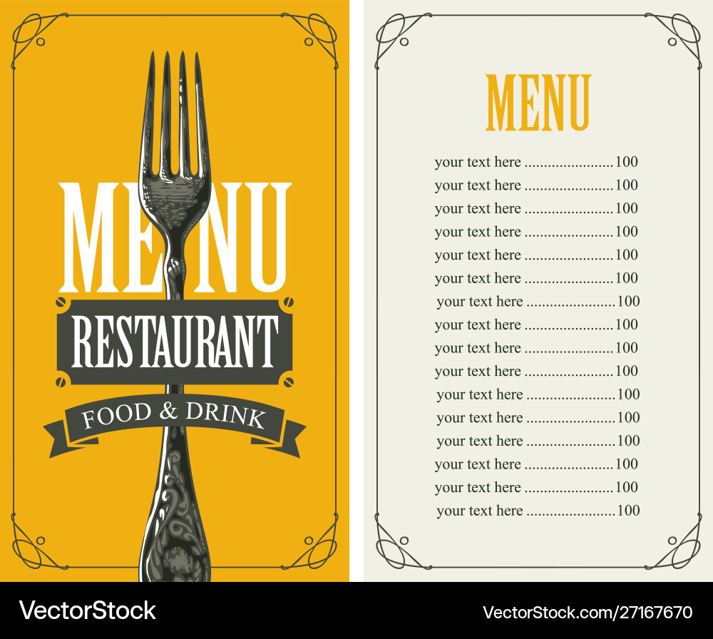 Restaurant menu with price list and realistic fork Vector Image