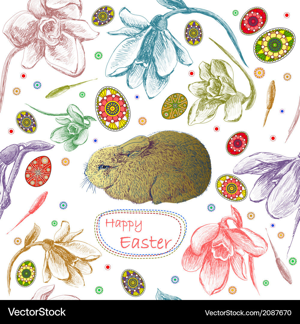 Seamless pattern with easter eggs and rabbit vector image