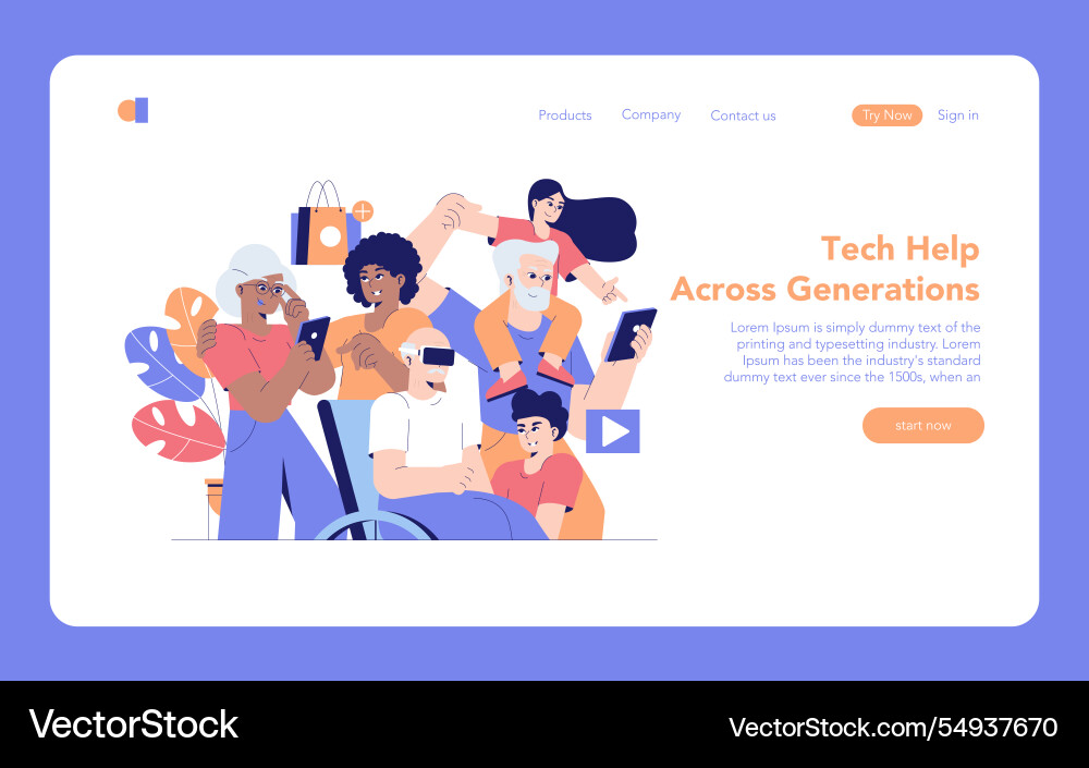 Tech help across generations flat Tech help across generations flat vector image
