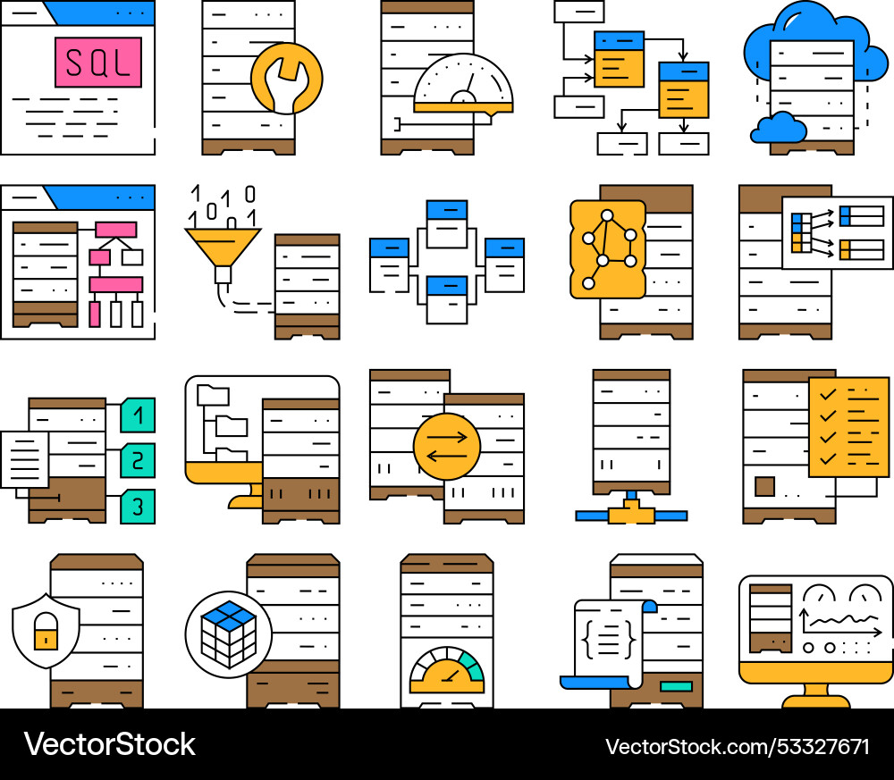 Database administrator computer icons set Database administrator computer icons set vector image