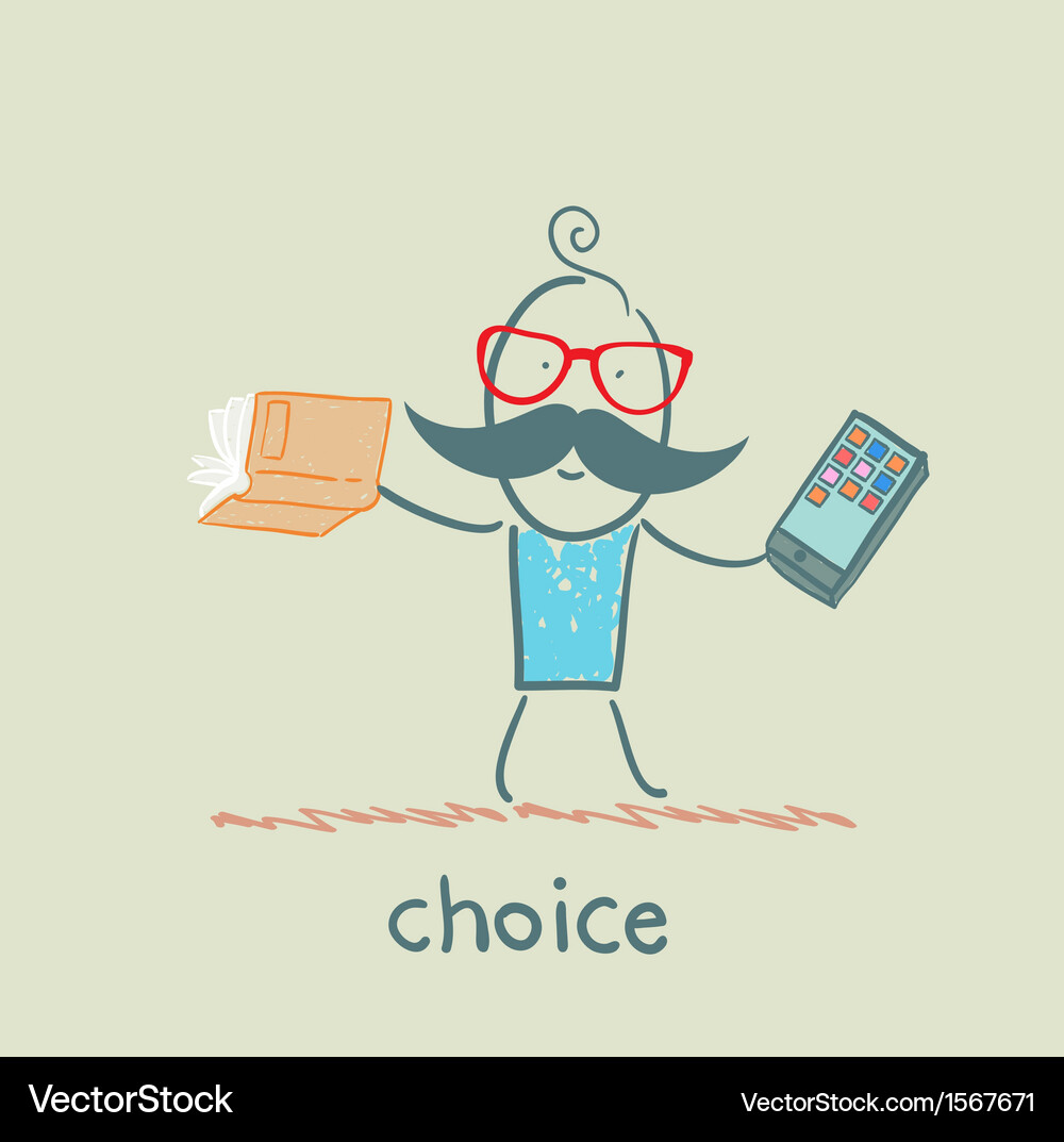 Man throws the book and looking at mobile Vector Image