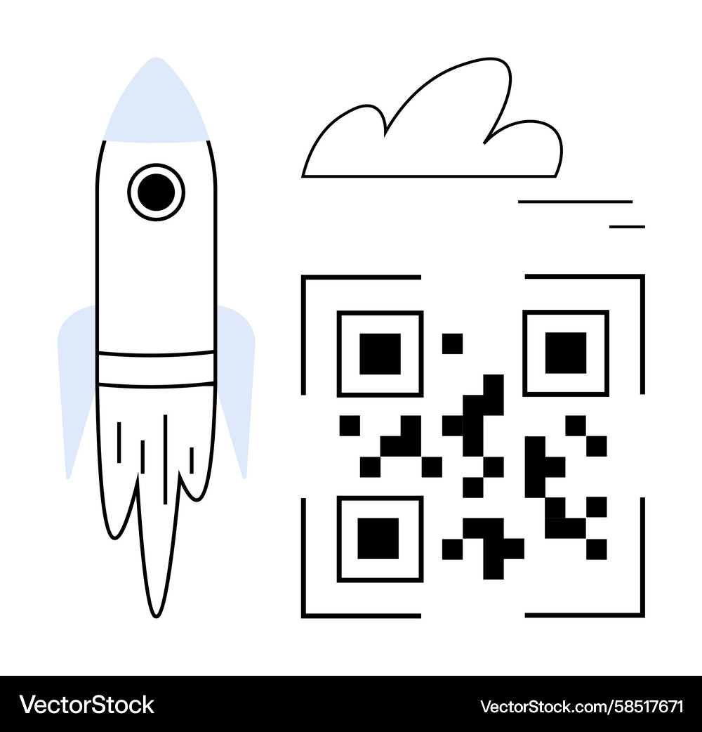 Modern Rocket with QR Code Vector Image