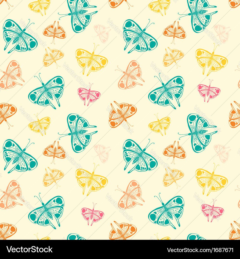 Pattern with butterflies of random size and color Vector Image