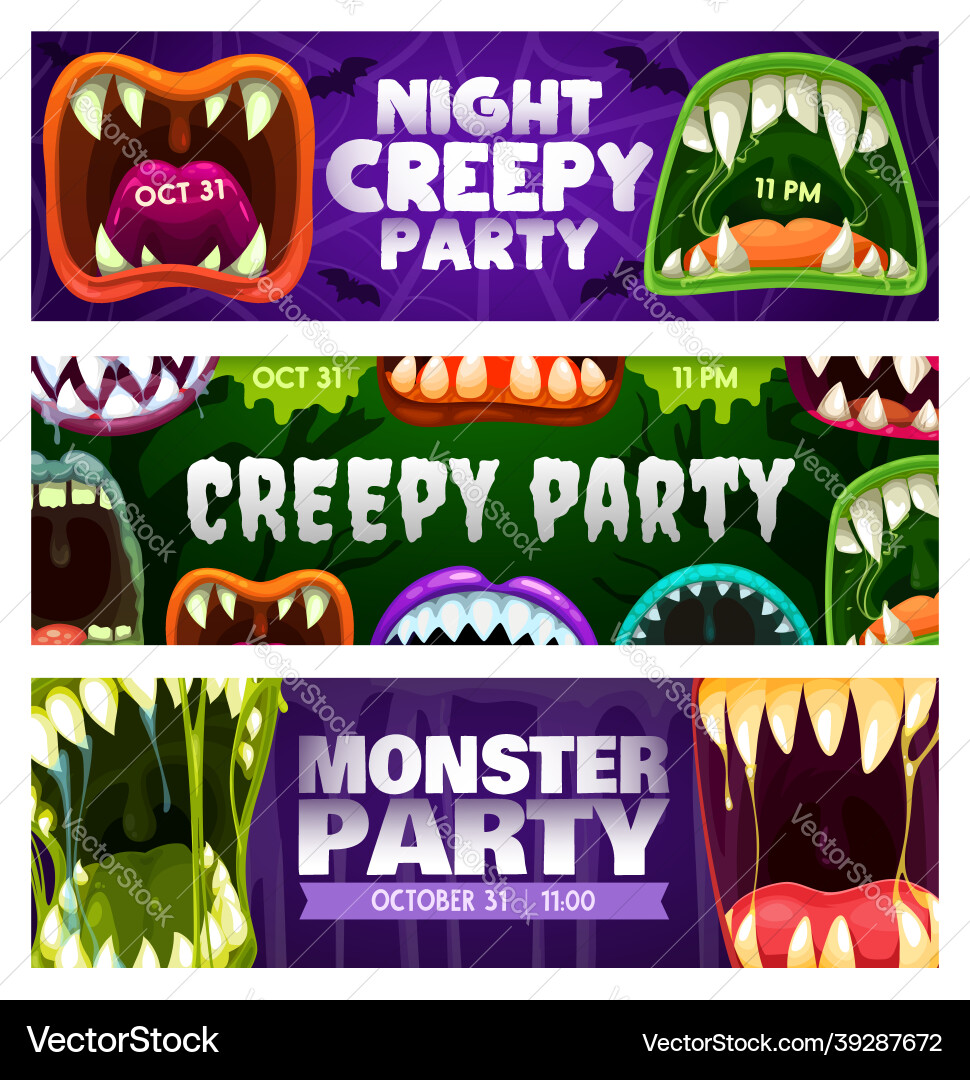 Gruselige Party-Nachtflyer mit Monster-Munds Gruselige Party-Nachtflyer mit Monster-Munds vektorbild