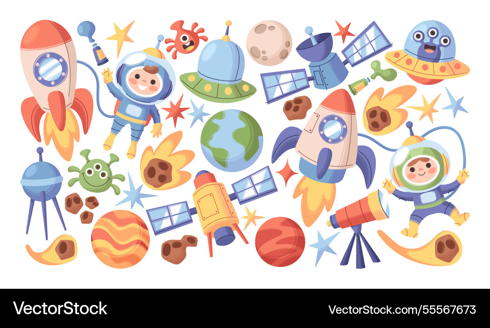 Children's Space Adventure Set Royalty Free Vector Image