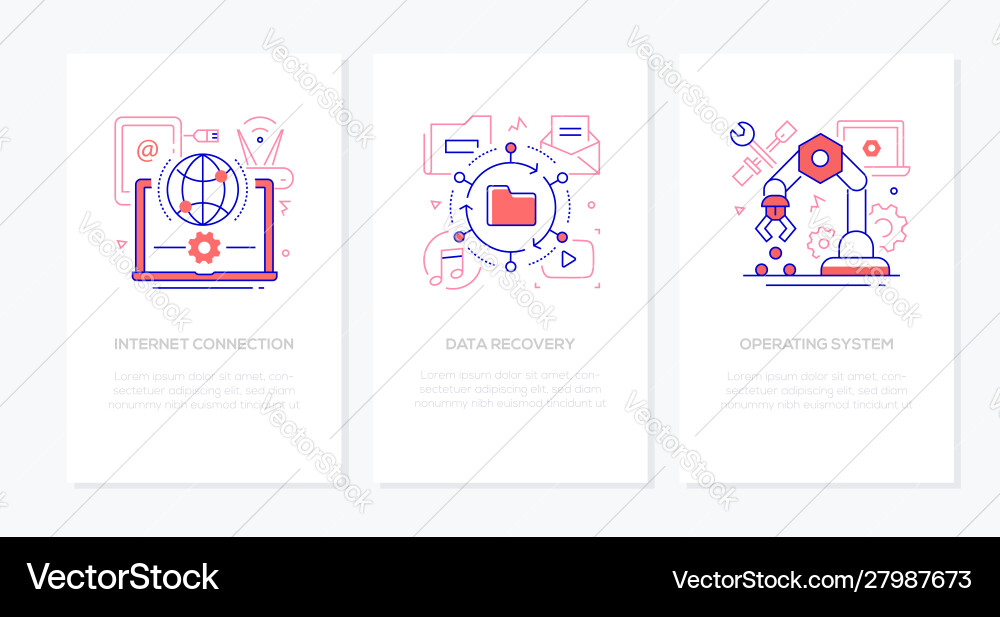 Computer service - line design style banners set Computer service - line design style banners set Vector Image