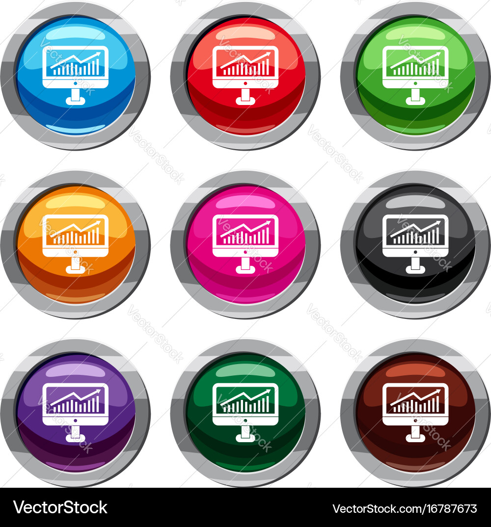 Growth graph on the computer monitor set 9 vector image