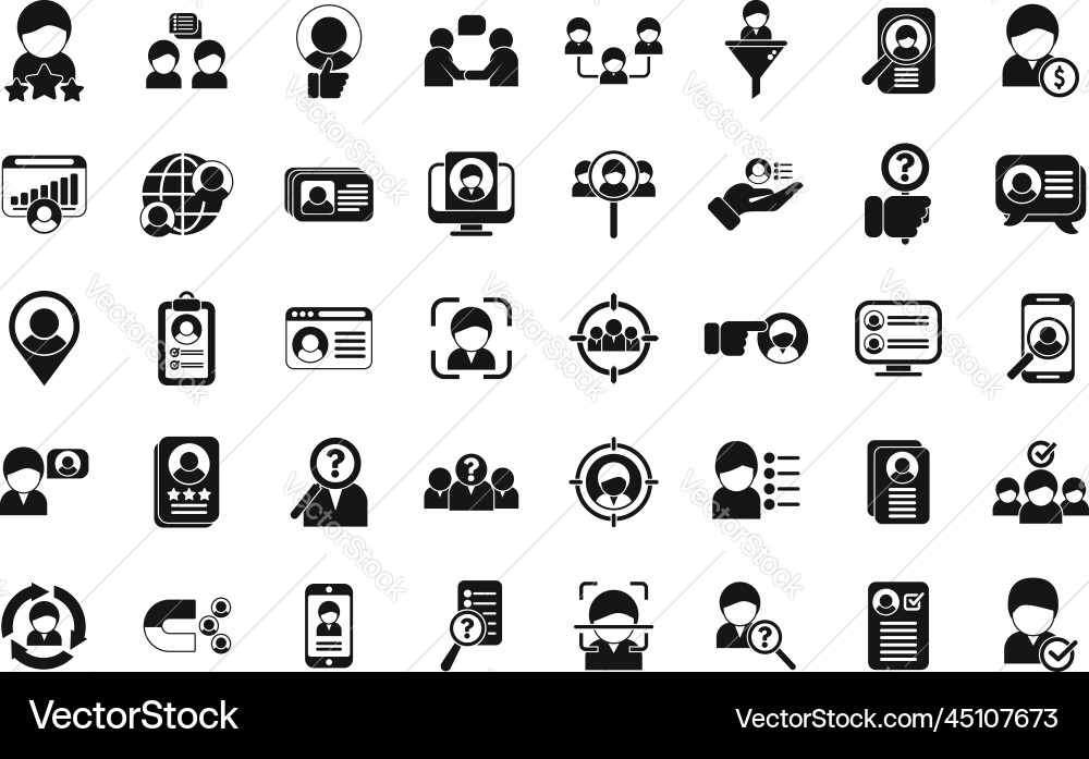 Know your client icons set simple card cms Know your client icons set simple card cms vector image