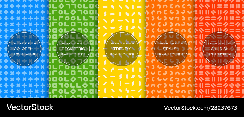Set of simple seamless geometric patterns - bright Set of simple seamless geometric patterns - bright vector image