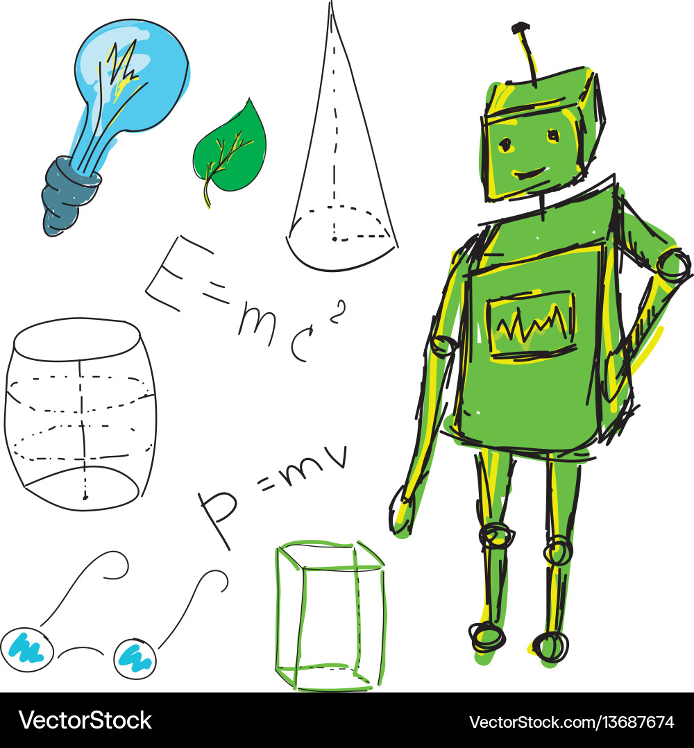 Drawn picture with physics stuff and robot vector image