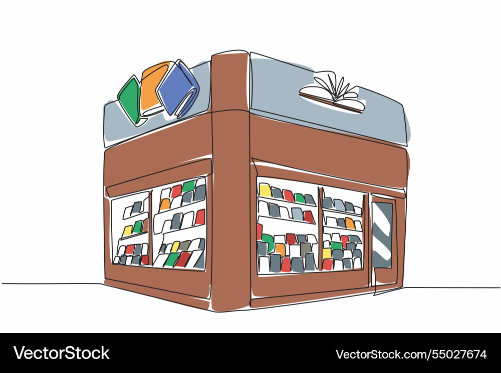 Einzelne durchgehende Linie Zeichnung Buchhandlung befindet Einzelne durchgehende Linie Zeichnung Buchhandlung befindet vektorbild
