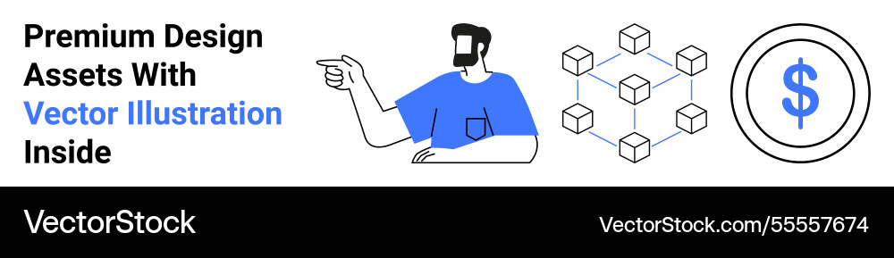 Man pointing towards blockchain technology Man pointing towards blockchain technology vector image